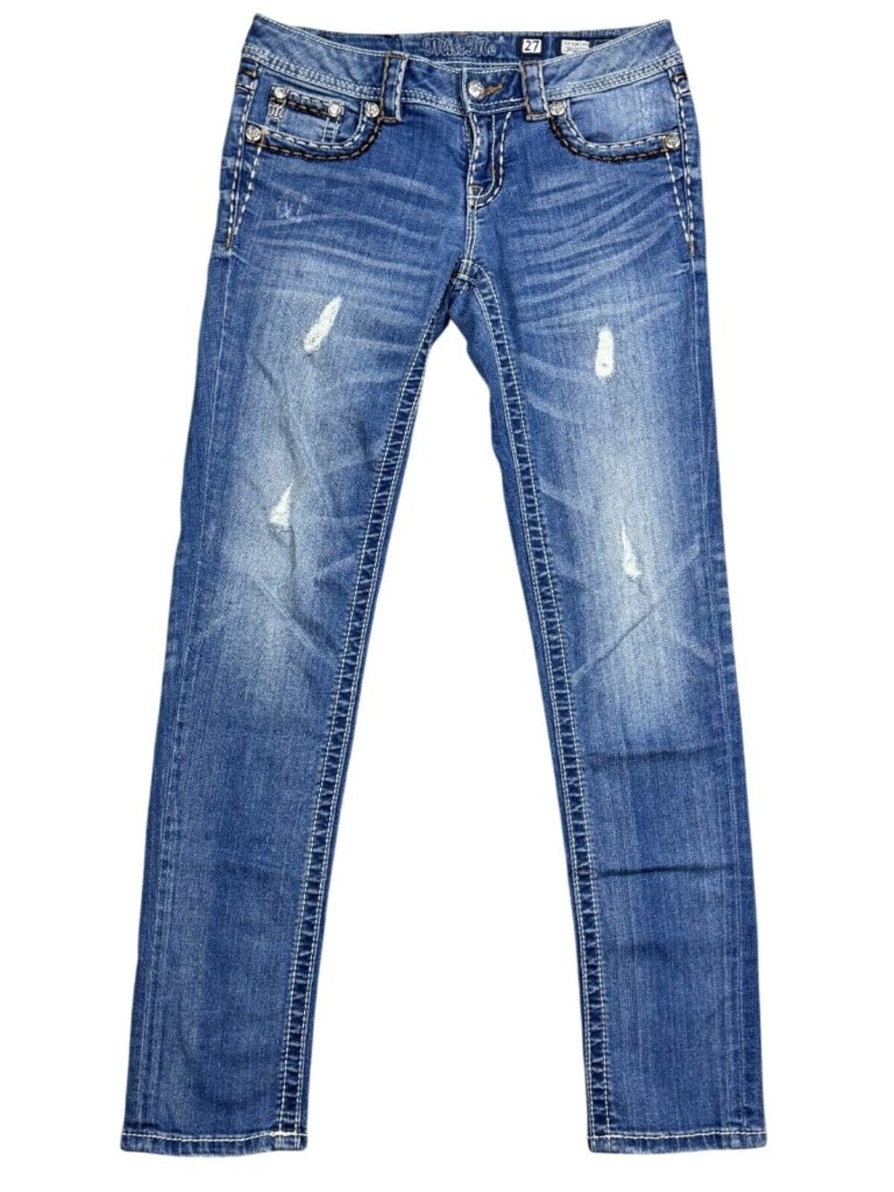 Miss Me Skinny Jeans Womens Size 27 Distressed Medium Wash Denim Embroidered